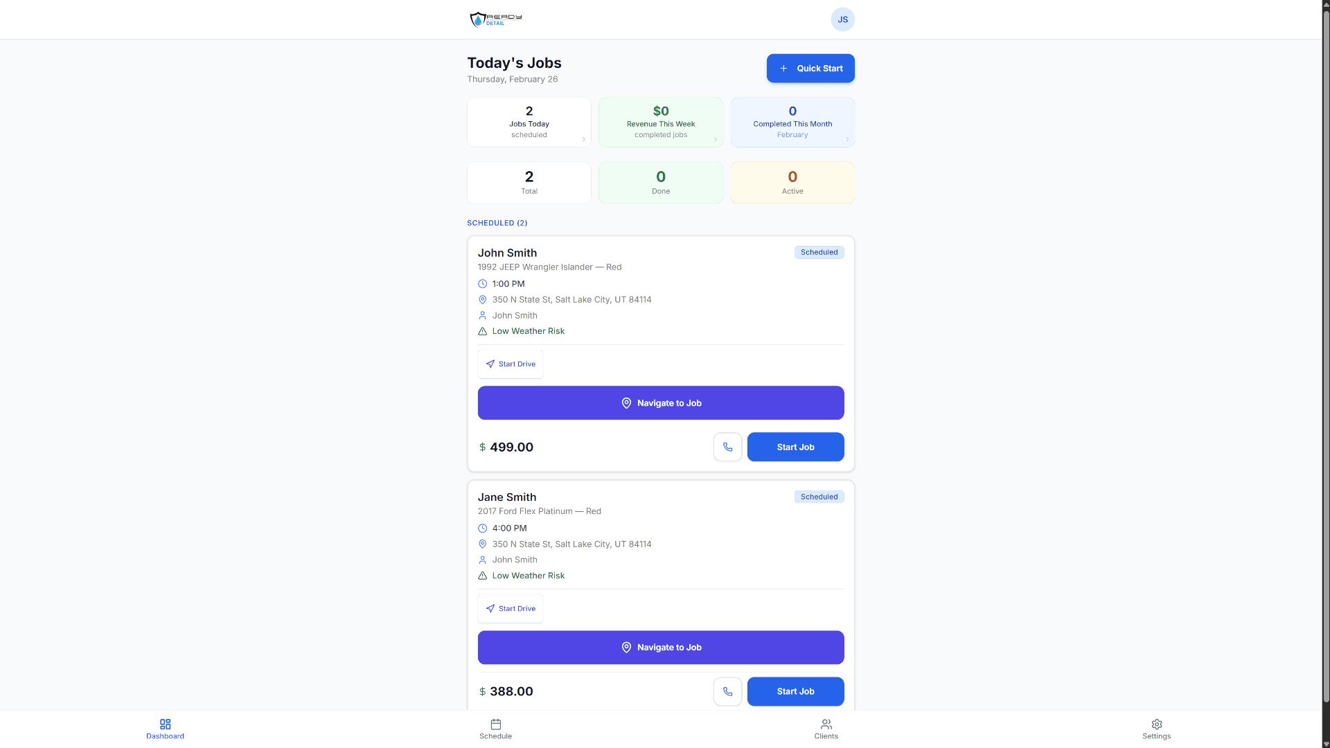 ReadyDetail Desktop Dashboard