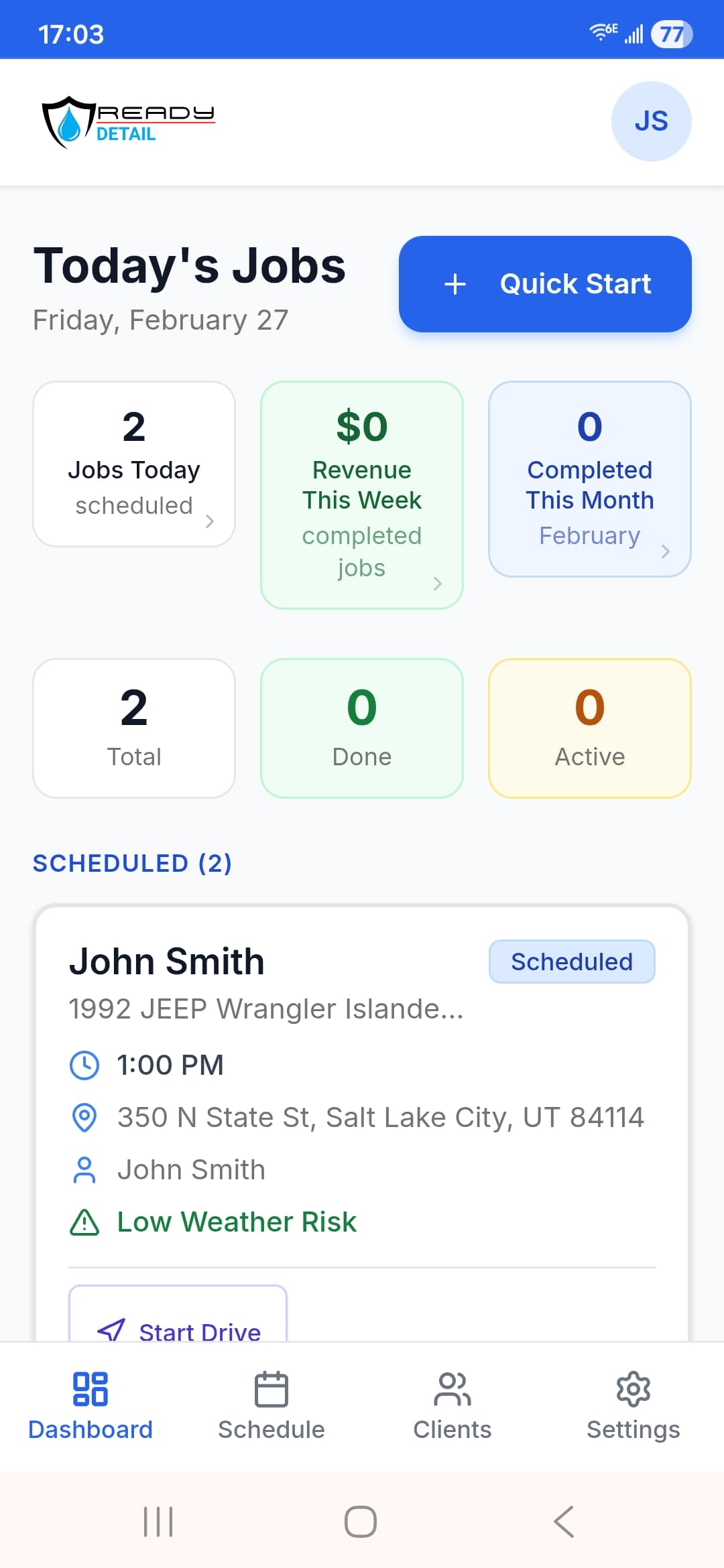 ReadyDetail Mobile Interface